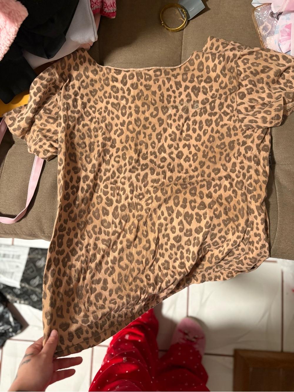 PINK Victoria's Secret Leopard Print Short Sleeve Top - Tan & Brown